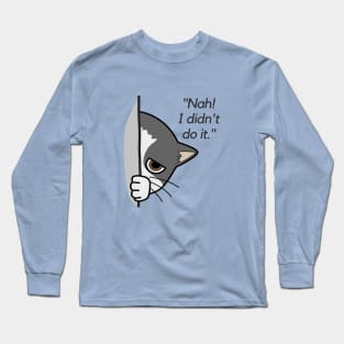 Gray Cat Hiding Long Sleeve T-Shirt